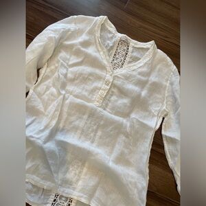 Bella Amore White Linen Blouse with Crochet Back – Made in Italy
